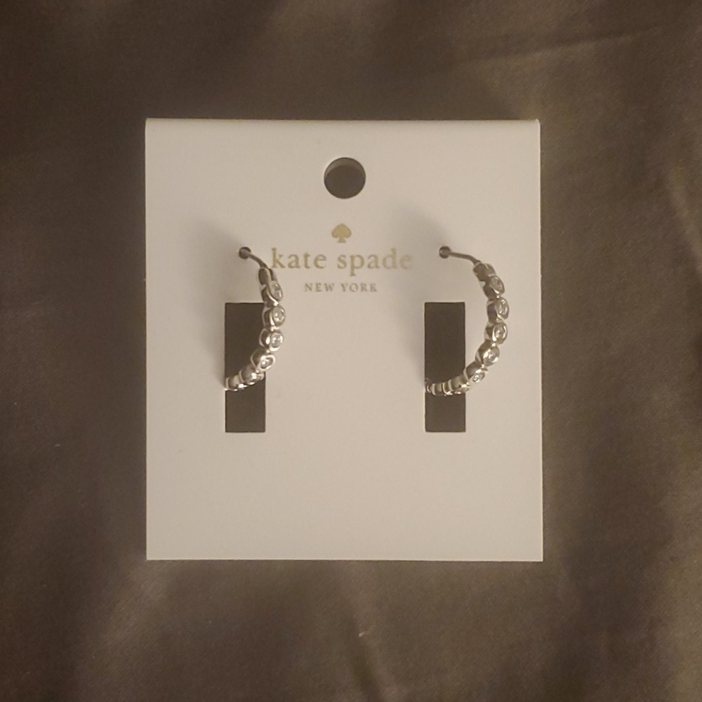 Kate Spade silver rhinestone hoop earrings NWT